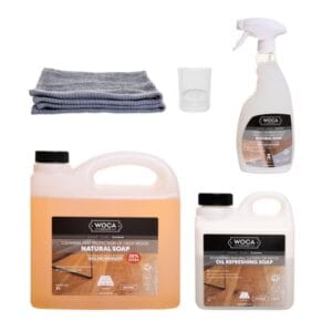 All In One Pflegepaket 3L Seife + 1L Öl Refresher + 0.75L Seifen Spray + Gratis Baumwolltuch & 1DL Dosierbecher Natur – Bild 1