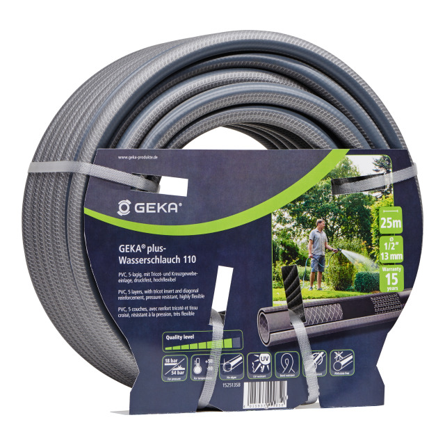 GEKA plus Wasserschlauch 110, 1/2" - 13 mm, 25 m PVC 5-lagig grau-dunkelgrau