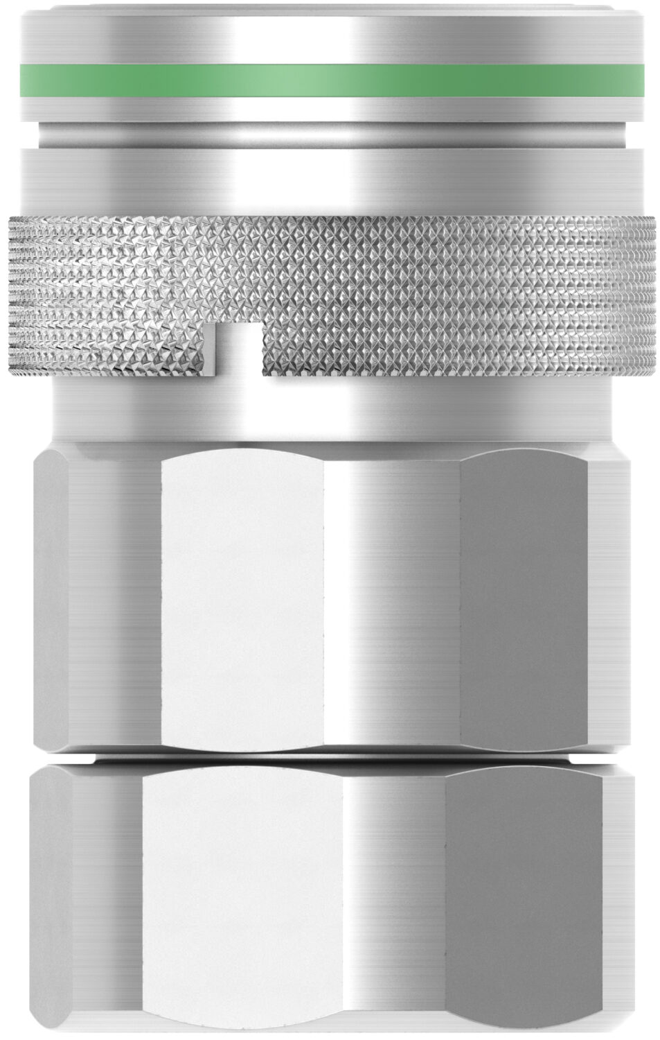 Kupplung G 1″ IG, mit Ventil, FPM, grün, Edelstahl (SUVA geprüft)